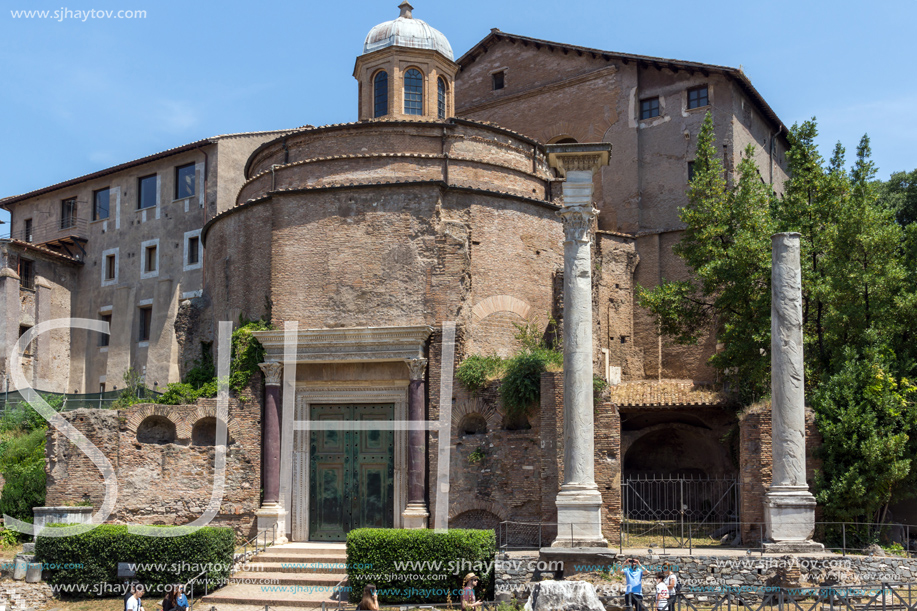 ROME, ITALY - JUNE 24, 2017: Amazing view of Temple of Vesta at Roman Forum in city of Rome, Italy