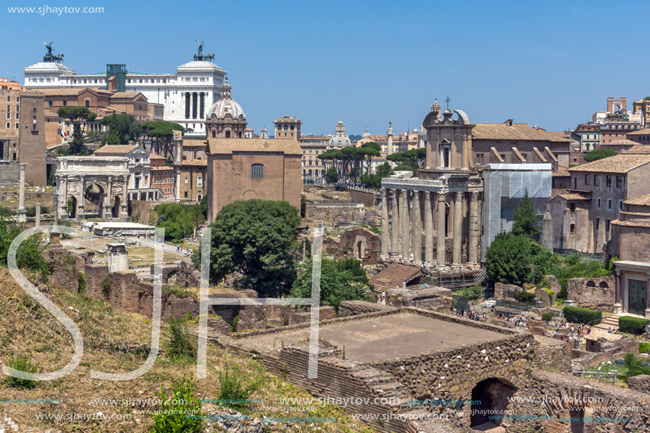 ROME, ITALY - JUNE 24, 2017: Amazing view of Roman Forum and Capitoline Hill in city of Rome, Italy
