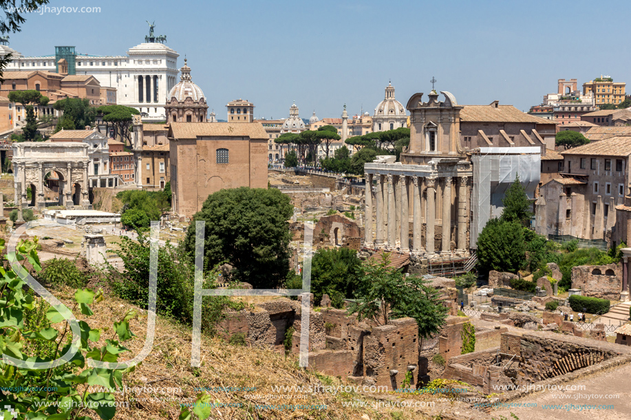 ROME, ITALY - JUNE 24, 2017: Amazing view of Roman Forum and Capitoline Hill in city of Rome, Italy