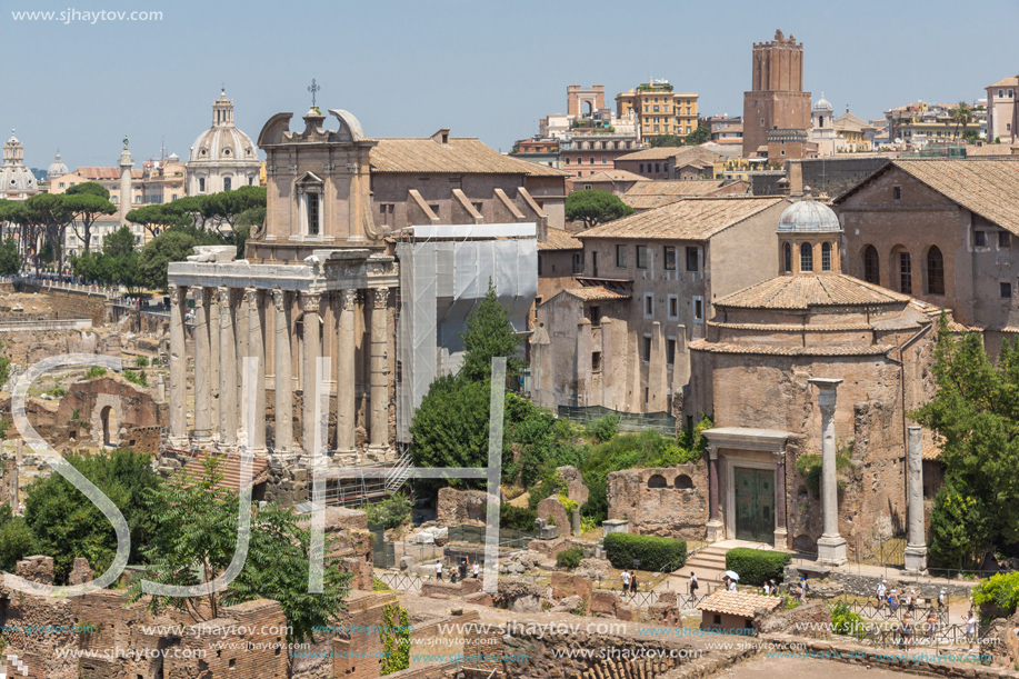 ROME, ITALY - JUNE 24, 2017: Amazing view of Roman Forum and Capitoline Hill in city of Rome, Italy