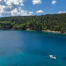 Landscape with Green Forest around Foki Fiskardo Beach, Kefalonia, Ionian islands, Greece