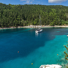 Landscape with Green Forest around Foki Fiskardo Beach, Kefalonia, Ionian islands, Greece