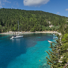 Landscape with Green Forest around Foki Fiskardo Beach, Kefalonia, Ionian islands, Greece