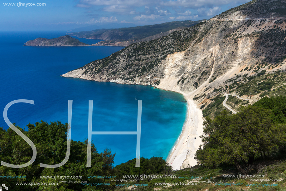 Amazing Landscape of Myrtos beach, Kefalonia, Ionian islands, Greece