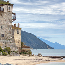 Medieval tower in  Ouranopoli, Athos, Chalkidiki, Central Macedonia, Greece