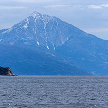 Amazing Landscape of Mount Athos at Autonomous Monastic State of the Holy Mountain, Chalkidiki, Greece