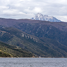 Amazing Landscape of Mount Athos at Autonomous Monastic State of the Holy Mountain, Chalkidiki, Greece