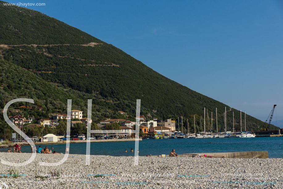 VASILIKI, LEFKADA, GREECE JULY 16, 2014: Panoramic view of Village of Vasiliki, Lefkada, Ionian Islands, Greece