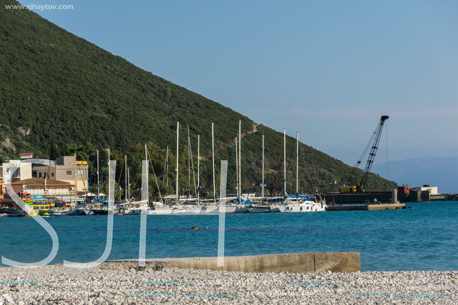 VASILIKI, LEFKADA, GREECE JULY 16, 2014: Panoramic view of Village of Vasiliki, Lefkada, Ionian Islands, Greece