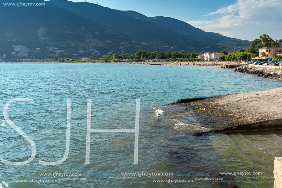 VASILIKI, LEFKADA, GREECE JULY 16, 2014: Panoramic view of Village of Vasiliki, Lefkada, Ionian Islands, Greece