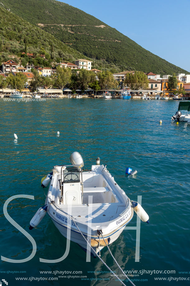 VASILIKI, LEFKADA, GREECE JULY 16, 2014: Panoramic view of Village of Vasiliki, Lefkada, Ionian Islands, Greece