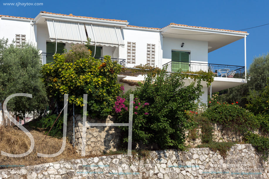 VASILIKI, LEFKADA, GREECE JULY 16, 2014: House with typical architecture, Lefkada, Ionian Islands, Greece