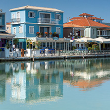 LEFKADA TOWN, GREECE JULY 17, 2014: Coastal street at Lefkada town, Ionian Islands, Greece