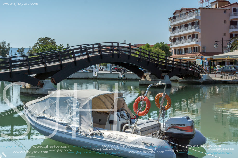 LEFKADA TOWN, GREECE JULY 17, 2014: Coastal street at Lefkada town, Ionian Islands, Greece