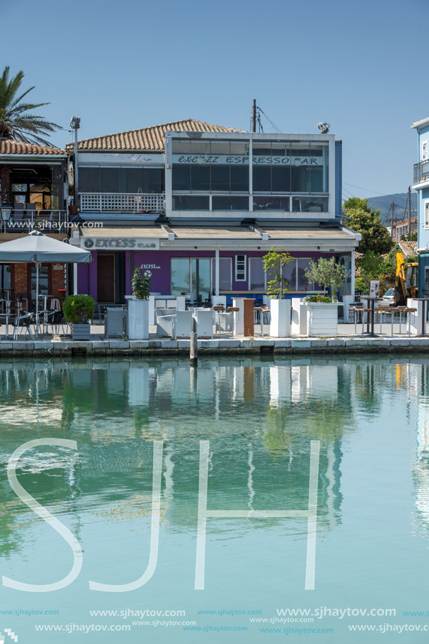 LEFKADA TOWN, GREECE JULY 17, 2014: Coastal street at Lefkada town, Ionian Islands, Greece