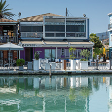 LEFKADA TOWN, GREECE JULY 17, 2014: Coastal street at Lefkada town, Ionian Islands, Greece