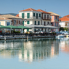 LEFKADA TOWN, GREECE JULY 17, 2014: Coastal street at Lefkada town, Ionian Islands, Greece