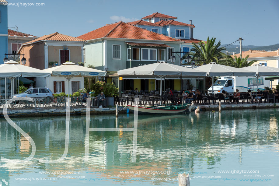 LEFKADA TOWN, GREECE JULY 17, 2014: Coastal street at Lefkada town, Ionian Islands, Greece