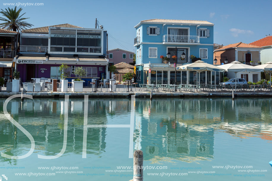 LEFKADA TOWN, GREECE JULY 17, 2014: Coastal street at Lefkada town, Ionian Islands, Greece