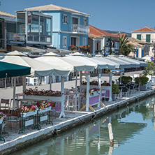 LEFKADA TOWN, GREECE JULY 17, 2014: Coastal street at Lefkada town, Ionian Islands, Greece