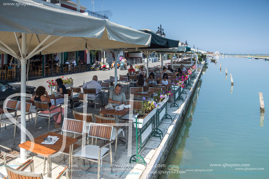 LEFKADA TOWN, GREECE JULY 17, 2014: Coastal street at Lefkada town, Ionian Islands, Greece