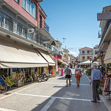 LEFKADA TOWN, GREECE JULY 17, 2014: Houses and street in Lefkada town, Ionian Islands, Greece
