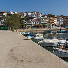 THASSOS, GREECE - APRIL 5, 2016: Panoramic view to the port of Limenaria, Thassos island, East Macedonia and Thrace, Greece