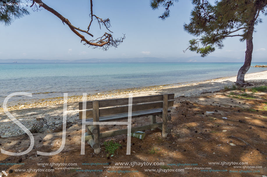 THASSOS, GREECE - APRIL 5, 2016: Beach of Ormos Prinou, Thassos island, East Macedonia and Thrace, Greece