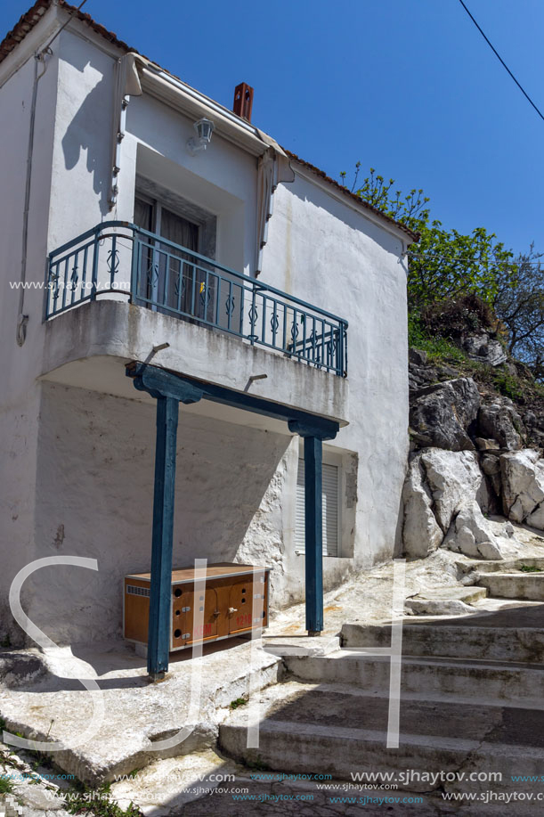 THASSOS, GREECE - APRIL 5, 2016:  Old houses in Thassos town, East Macedonia and Thrace, Greece