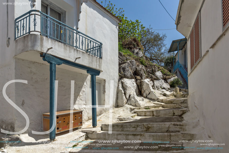 THASSOS, GREECE - APRIL 5, 2016:  Old houses in Thassos town, East Macedonia and Thrace, Greece