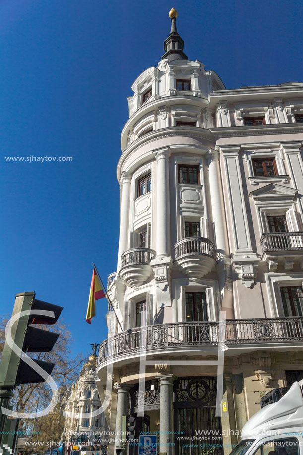 MADRID, SPAIN - JANUARY 22, 2018: Building at Alcala street in city of Madrid, Spain