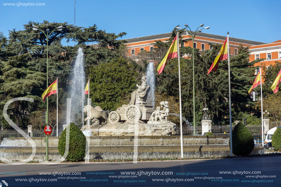 MADRID, SPAIN - JANUARY 22, 2018: Fountain of the Goddess Cibeles in City of Madrid, Spain