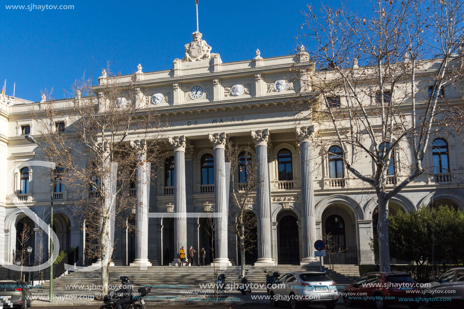 MADRID, SPAIN - JANUARY 22, 2018: Building of Stock Exchange in City of Madrid, Spain