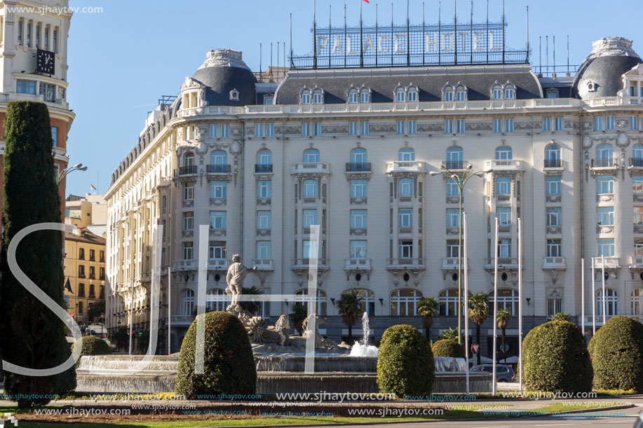 MADRID, SPAIN - JANUARY 22, 2018: Neptuno Fountain in City of Madrid, Spain