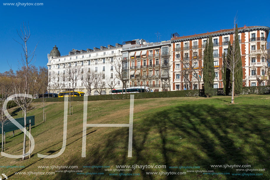 MADRID, SPAIN - JANUARY 22, 2018:  Typical Building in City of Madrid, Spain
