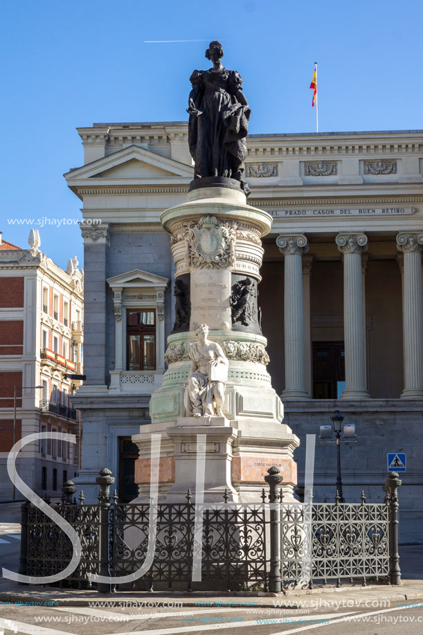 MADRID, SPAIN - JANUARY 22, 2018: Maria Cristina de Borbon Statue in front of Museum of the Prado in City of Madrid, Spain
