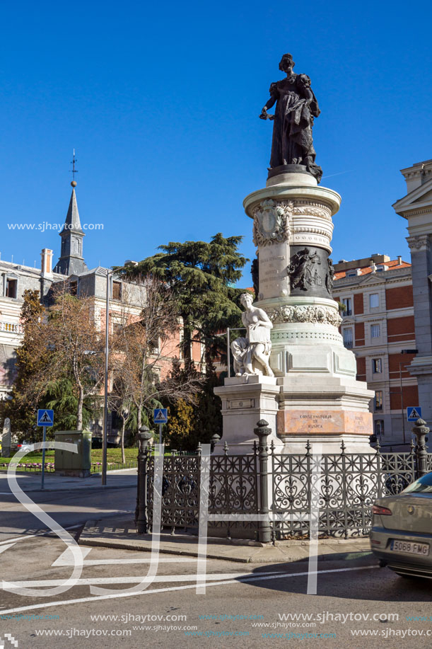 MADRID, SPAIN - JANUARY 22, 2018: Maria Cristina de Borbon Statue in front of Museum of the Prado in City of Madrid, Spain