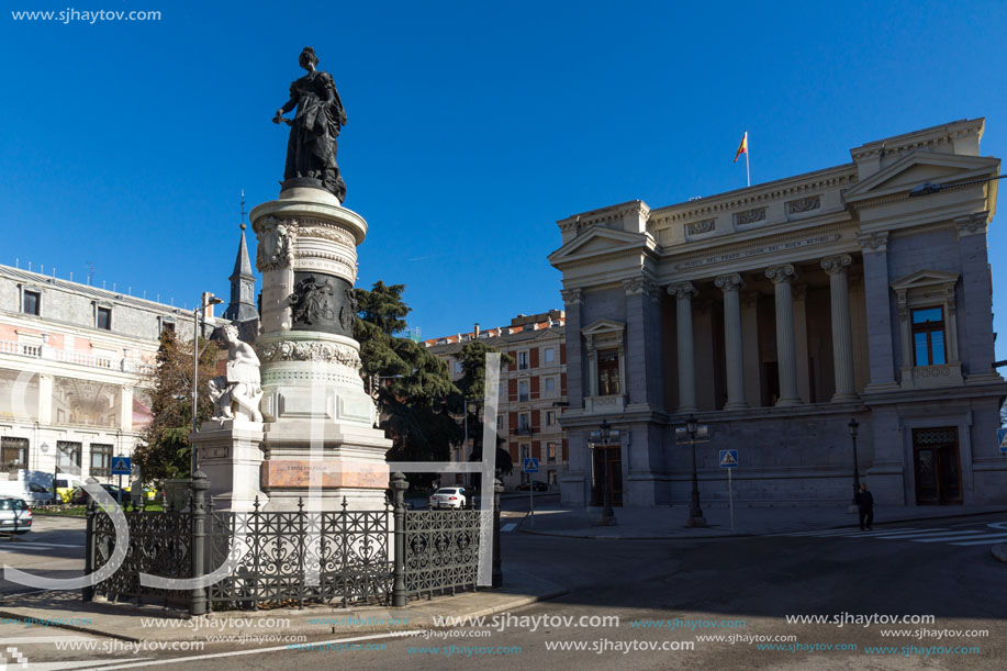 MADRID, SPAIN - JANUARY 22, 2018: Maria Cristina de Borbon Statue in front of Museum of the Prado in City of Madrid, Spain