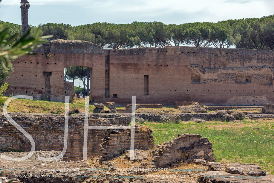 ROME, ITALY - JUNE 24, 2017: Panoramic view of ruins in Palatine Hill in city of Rome, Italy