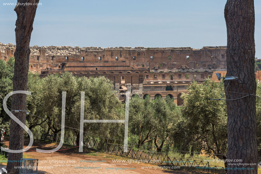 ROME, ITALY - JUNE 24, 2017: Panoramic view of ruins in Palatine Hill in city of Rome, Italy