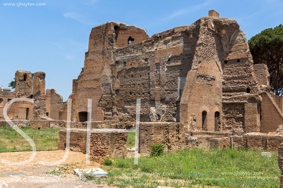 ROME, ITALY - JUNE 24, 2017: Panoramic view of ruins in Palatine Hill in city of Rome, Italy