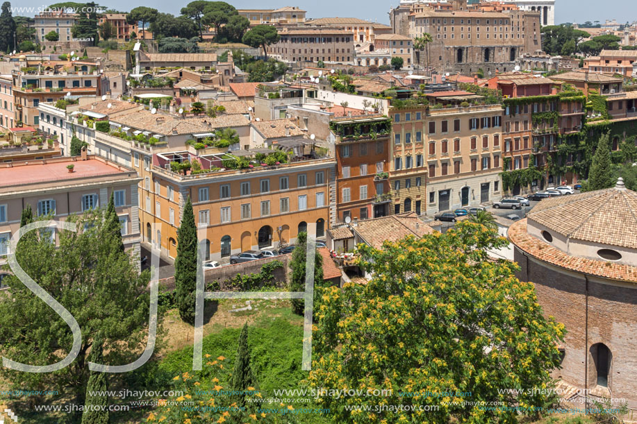 ROME, ITALY - JUNE 24, 2017: Panoramic view from Palatine Hill to city of Rome, Italy