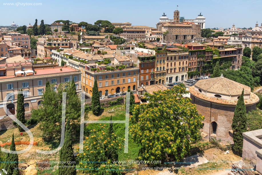 ROME, ITALY - JUNE 24, 2017: Panoramic view from Palatine Hill to city of Rome, Italy