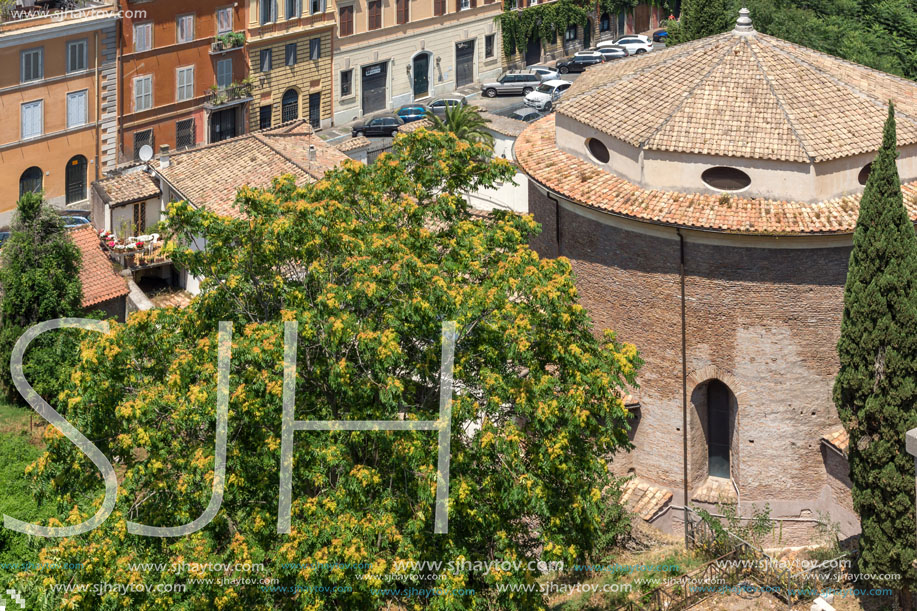 ROME, ITALY - JUNE 24, 2017: Panoramic view from Palatine Hill to city of Rome, Italy