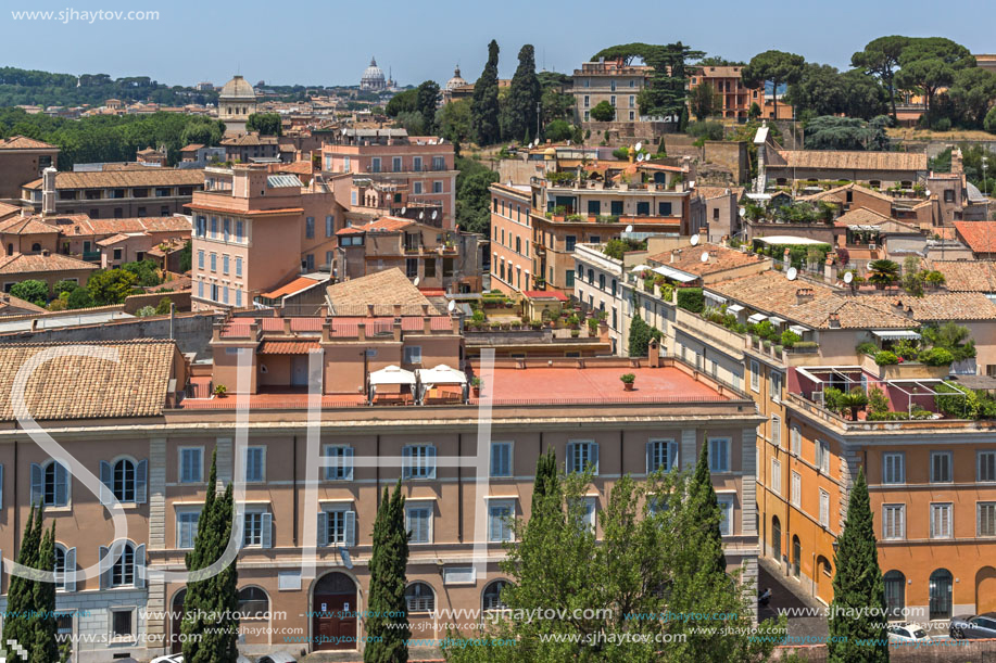 ROME, ITALY - JUNE 24, 2017: Panoramic view from Palatine Hill to city of Rome, Italy