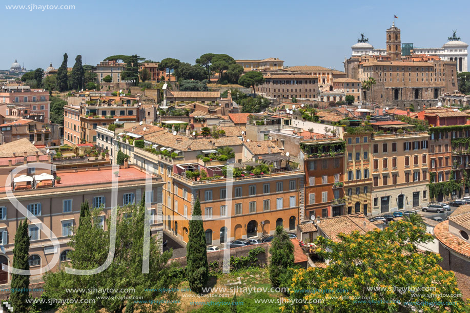 ROME, ITALY - JUNE 24, 2017: Panoramic view from Palatine Hill to city of Rome, Italy