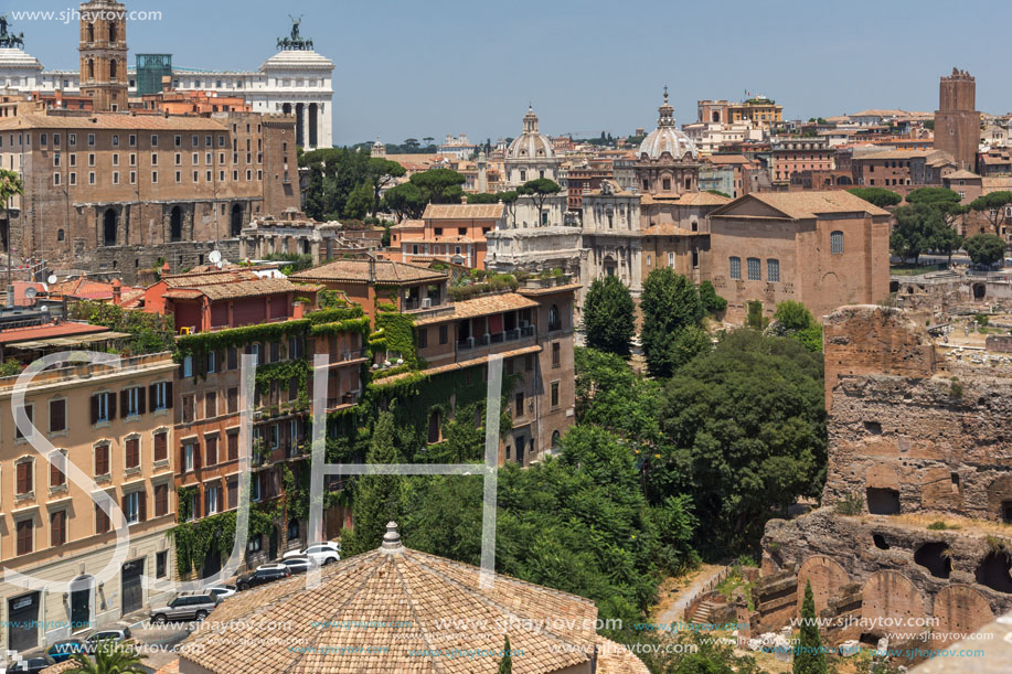 ROME, ITALY - JUNE 24, 2017: Panoramic view from Palatine Hill to city of Rome, Italy