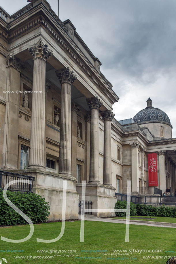 LONDON, ENGLAND - JUNE 16 2016: The National Gallery on Trafalgar Square, London, England, United Kingdom