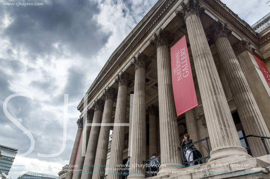 LONDON, ENGLAND - JUNE 16 2016: The National Gallery on Trafalgar Square, London, England, United Kingdom