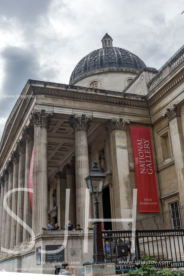 LONDON, ENGLAND - JUNE 16 2016: The National Gallery on Trafalgar Square, London, England, United Kingdom